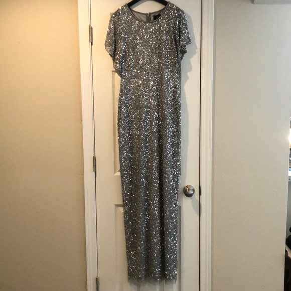 Adrianna Papell silver sequin evening gown - Picture 2 of 7